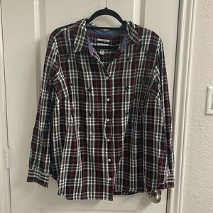 Embellished Plaid Button Down Blouse